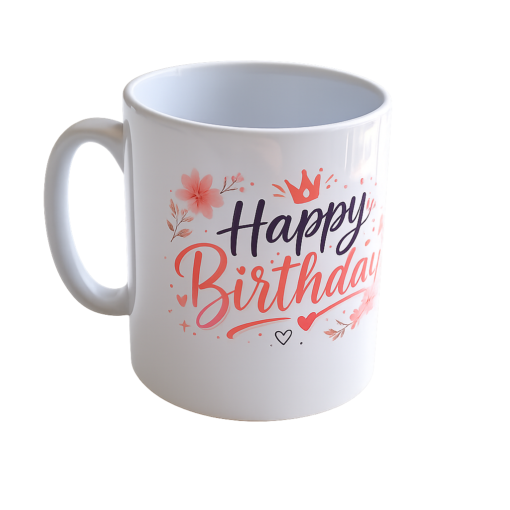 Happy Birthday Personalised Mug - Pink Floral Crown