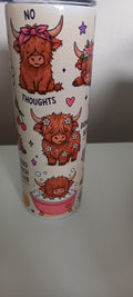 Highland cow tumbler front view showing Sip, Doing My Best and Out of Office Mentality text