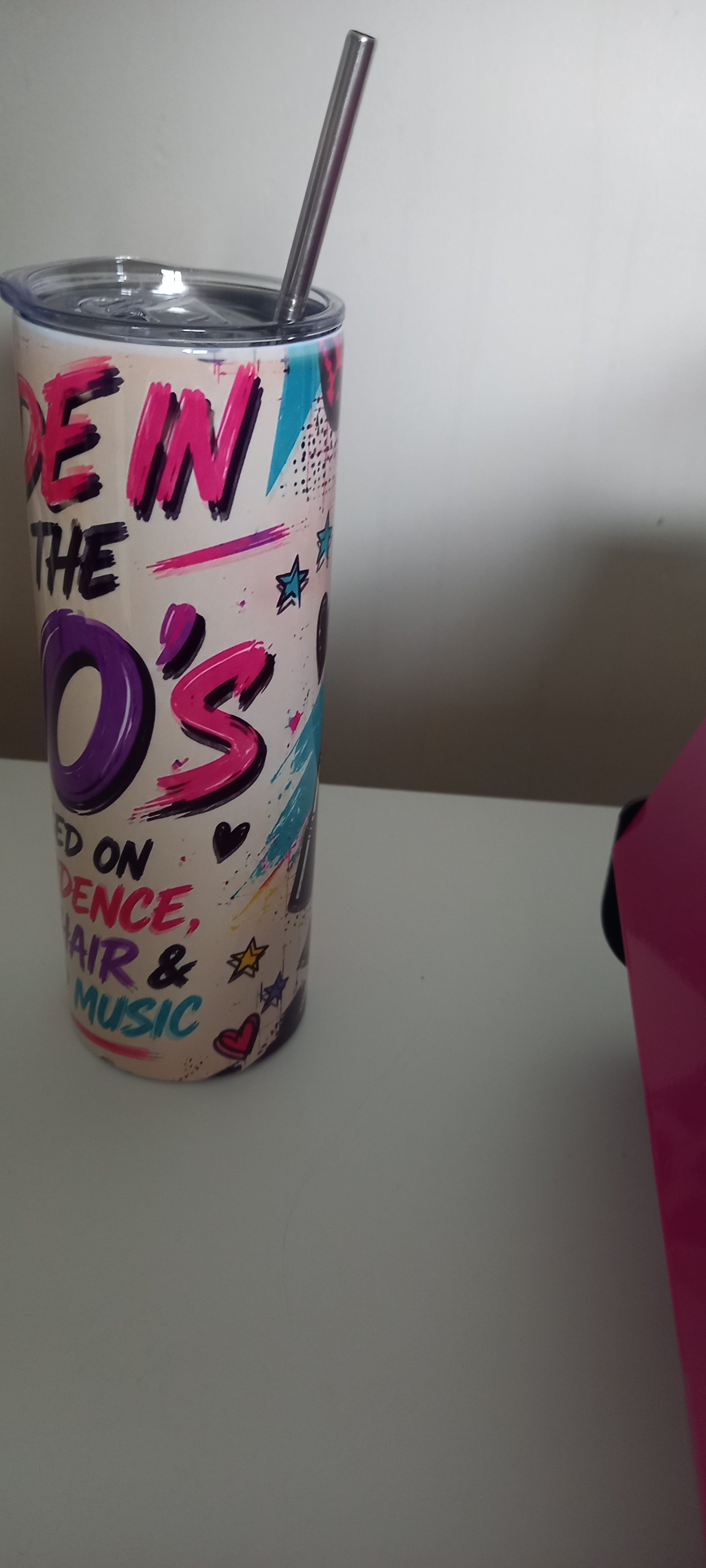 Made in the 80s tumbler side view showing 80s typography
