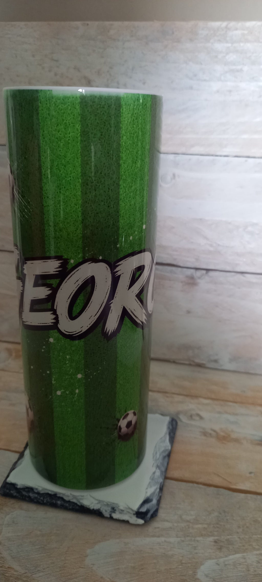 Football tumbler back view with goal design