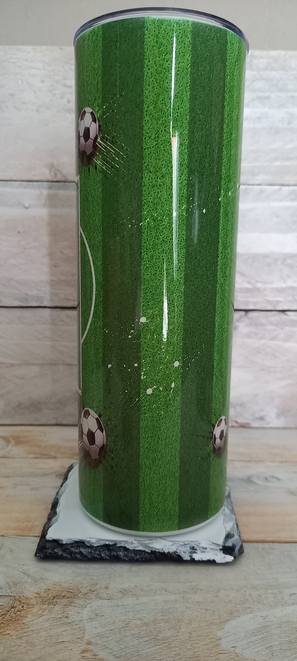 Personalised football tumbler with name George, front view