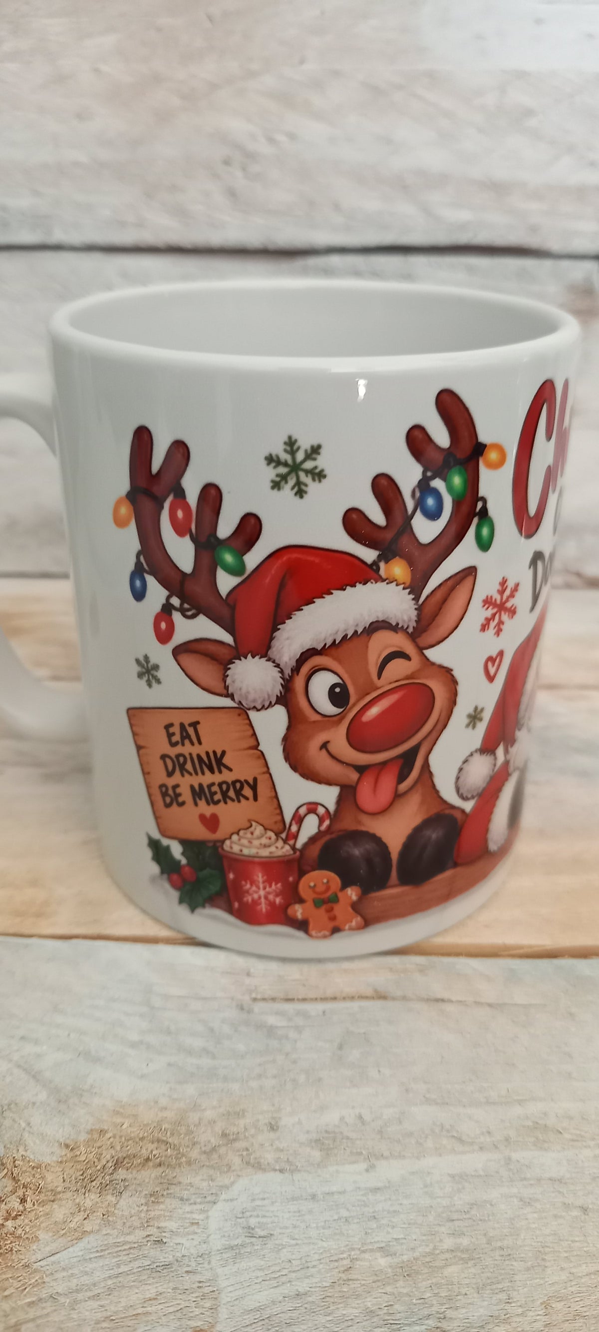 Christmas Calories Don't Count Mug - Eat Drink Be Merry reindeer side