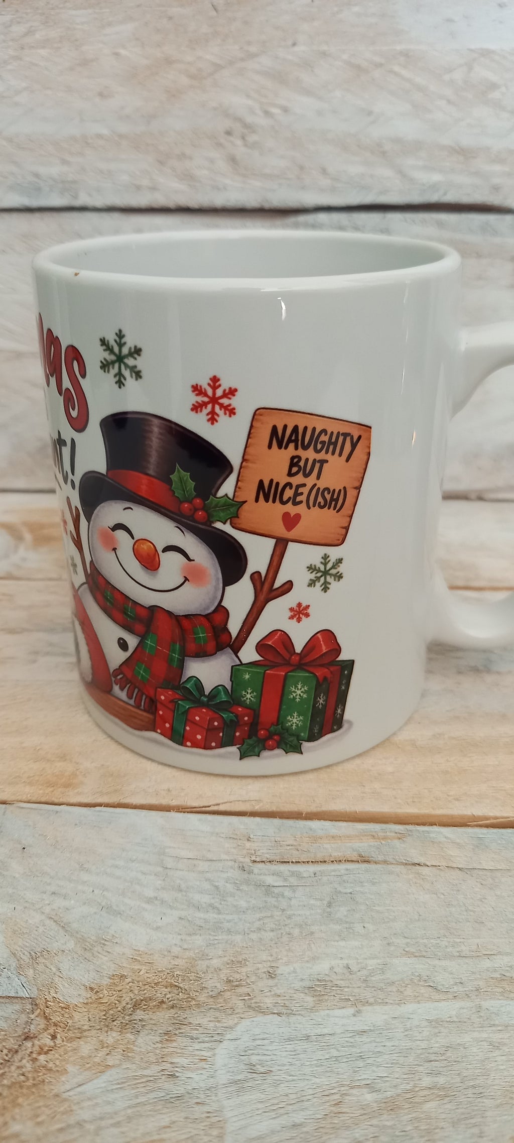 Christmas Calories Don't Count Mug - Naughty But Nice(ish) snowman side