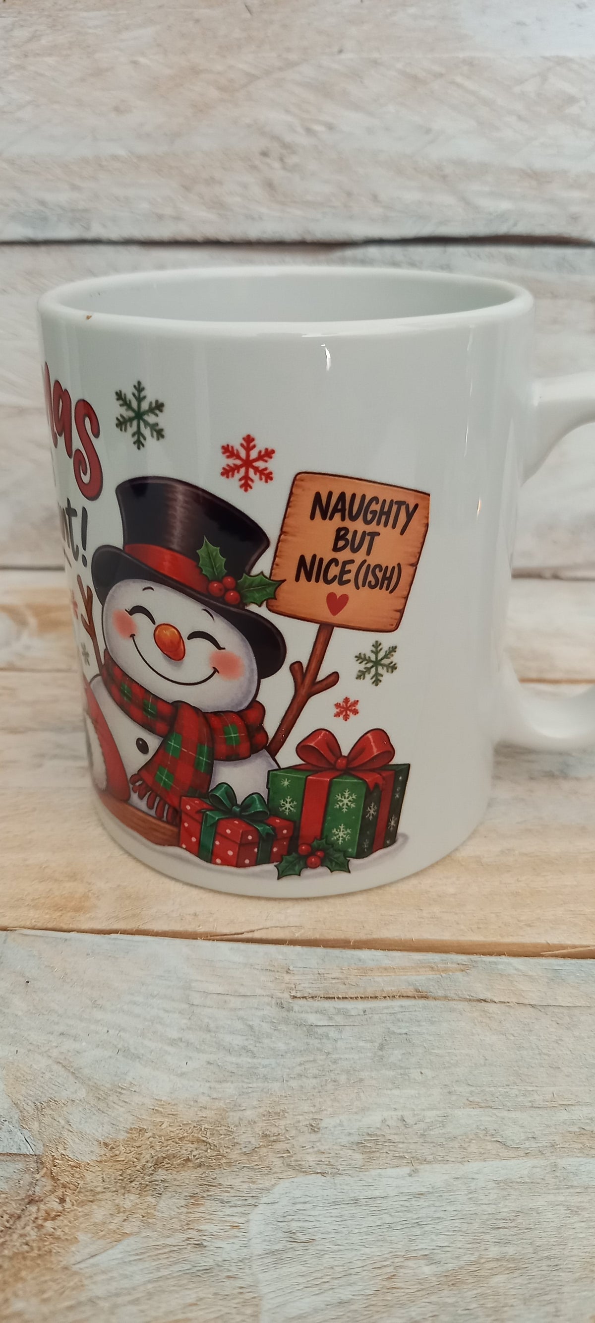 Christmas Calories Don't Count Mug - Naughty But Nice(ish) snowman side