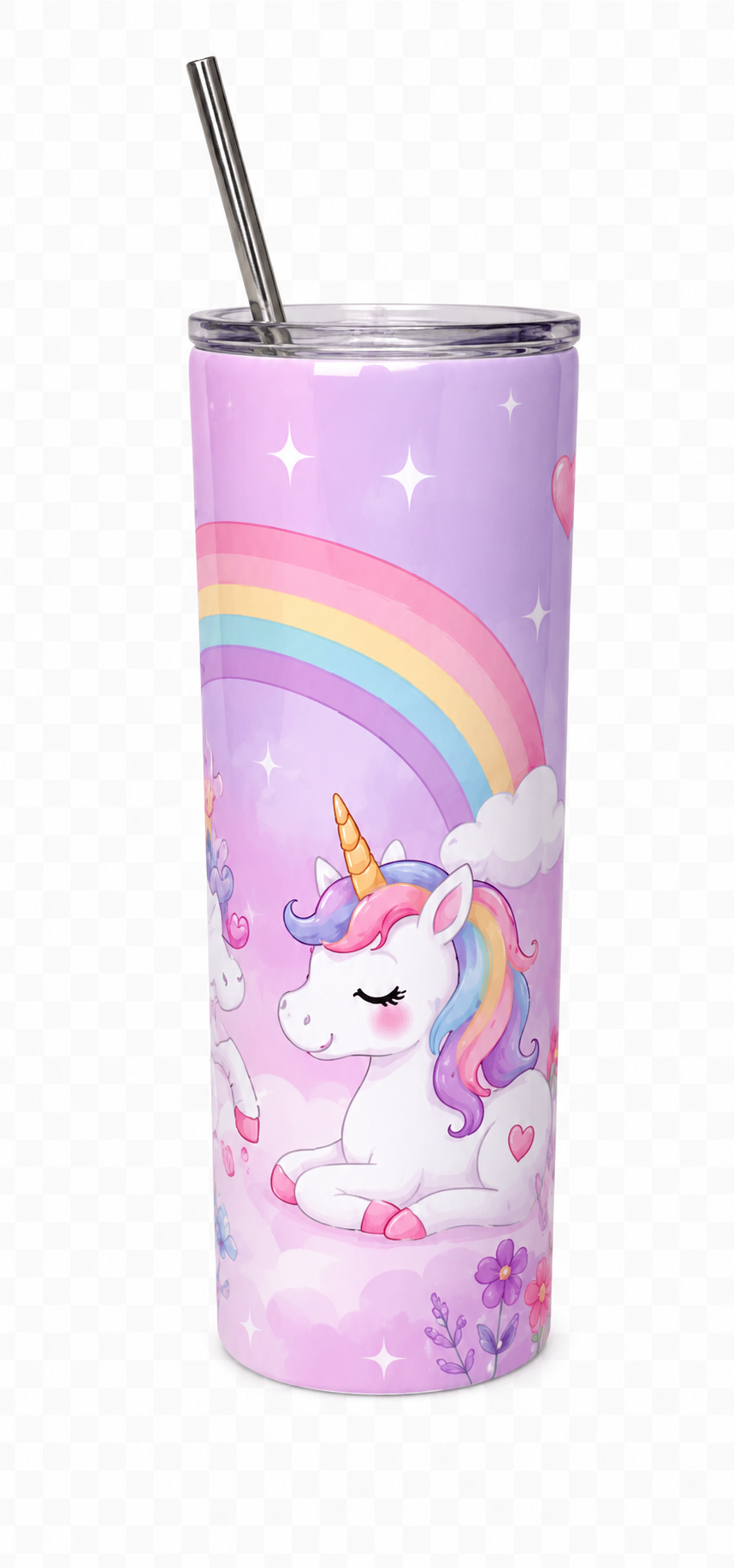 Personalised Unicorn Skinny Tumbler with Straw