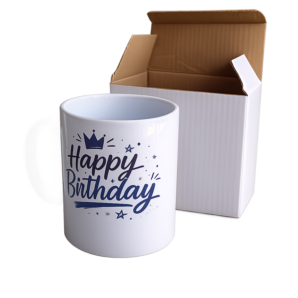 Happy Birthday Personalised Mug - Blue Crown