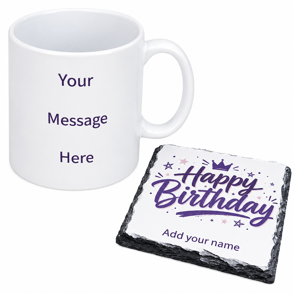 Happy birthday mug and coaster