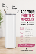 Blank white personalised photo tumbler with lid and straw