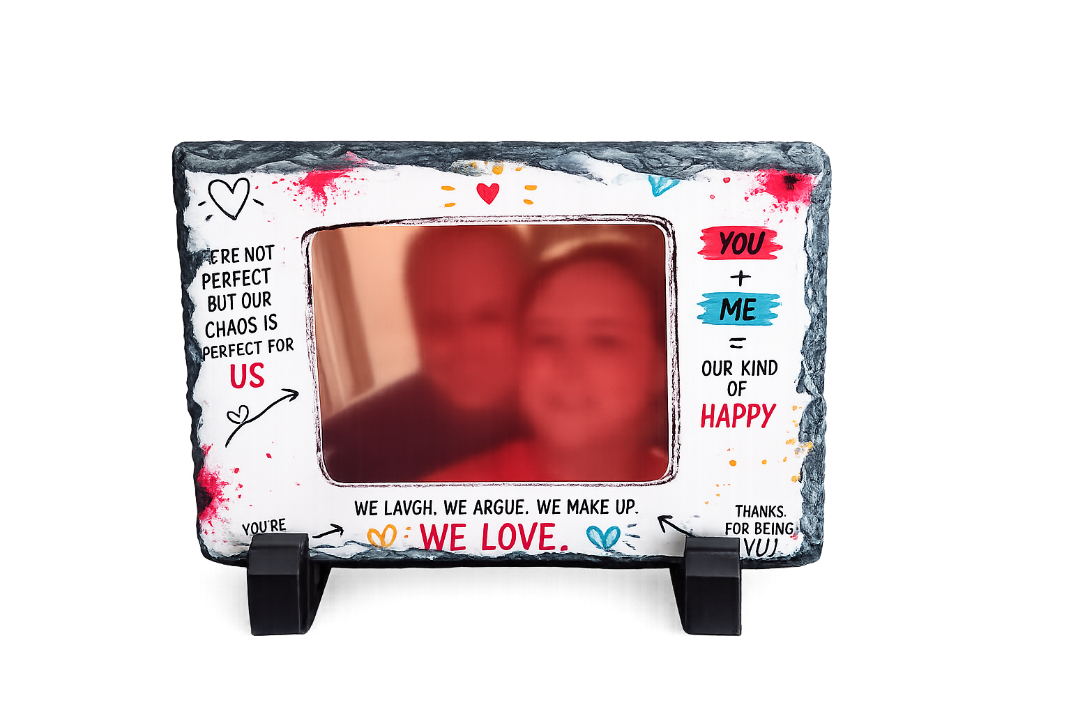 Personalised 6x4 photo on slate with display stand
