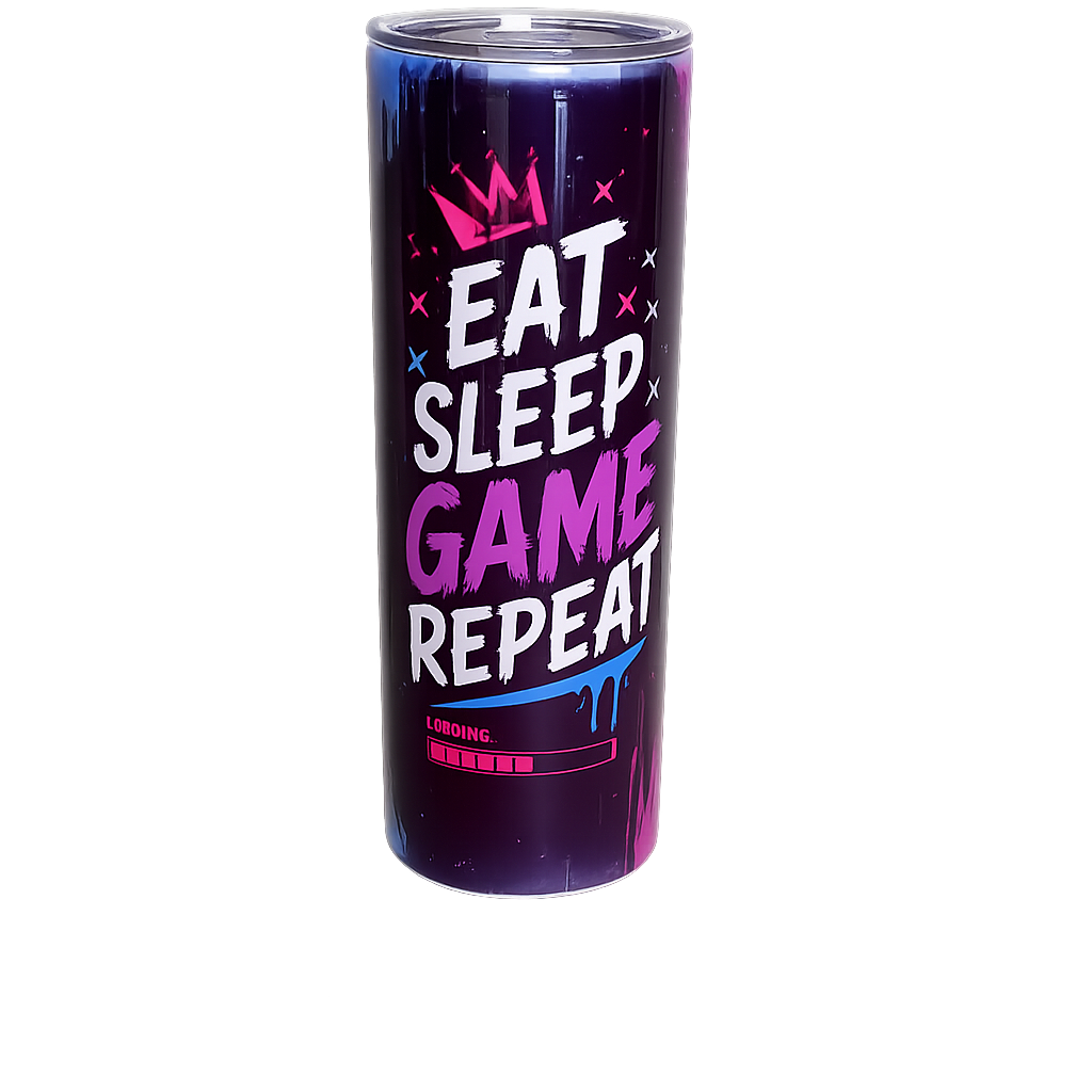 Eat Sleep Game Repeat Gaming Skinny Tumbler with Straw