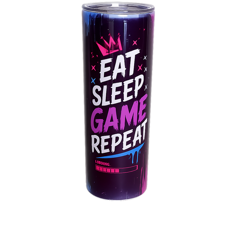 Eat Sleep Game Repeat Gaming Skinny Tumbler with Straw