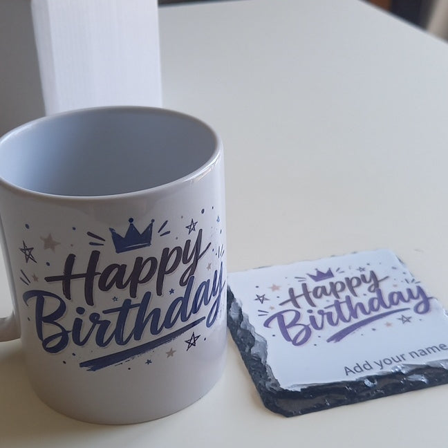 Happy birthday mug and coaster