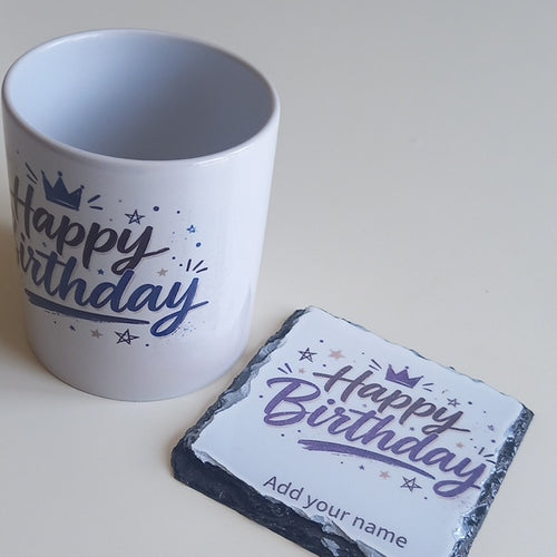 Happy birthday mug and coaster