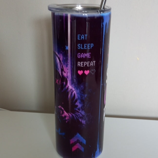Eat Sleep Game Repeat gaming tumbler - side view