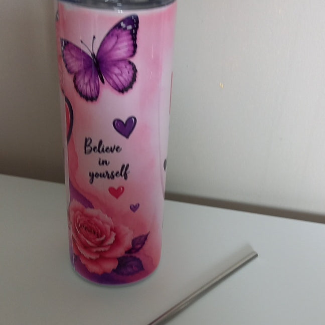 Believe in Yourself butterfly tumbler - front view