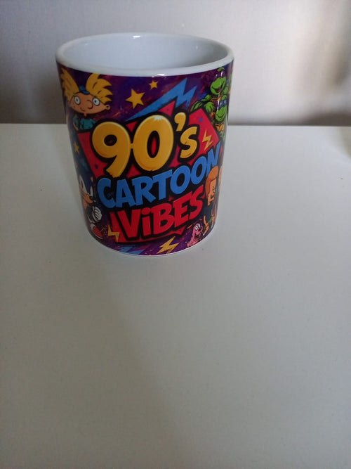 90s Cartoon Vibes Mug - side showing TMNT, Garfield, Dexter and Ren