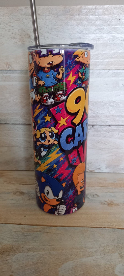 90s Cartoon Vibes Tumbler - front view with straw