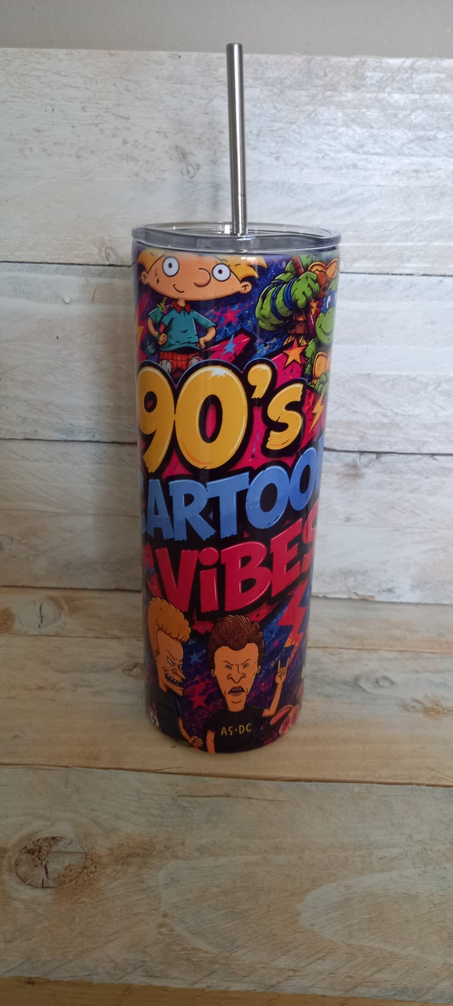 90s Cartoon Vibes Tumbler - TMNT and Garfield side