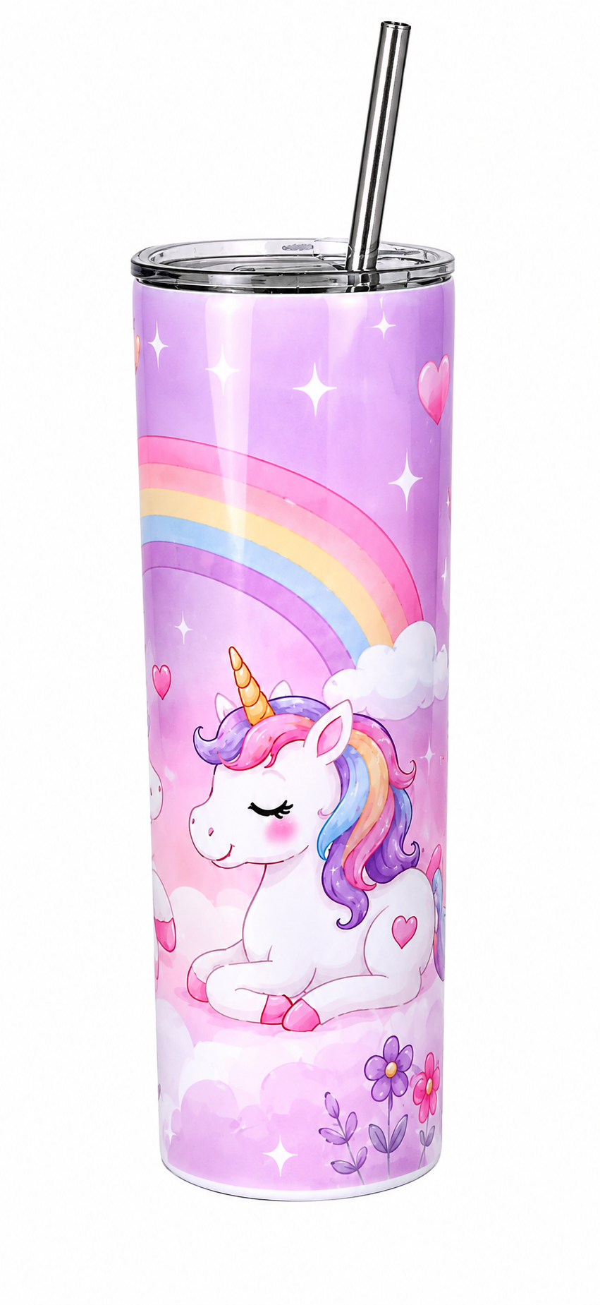 Personalised Unicorn Skinny Tumbler with Straw
