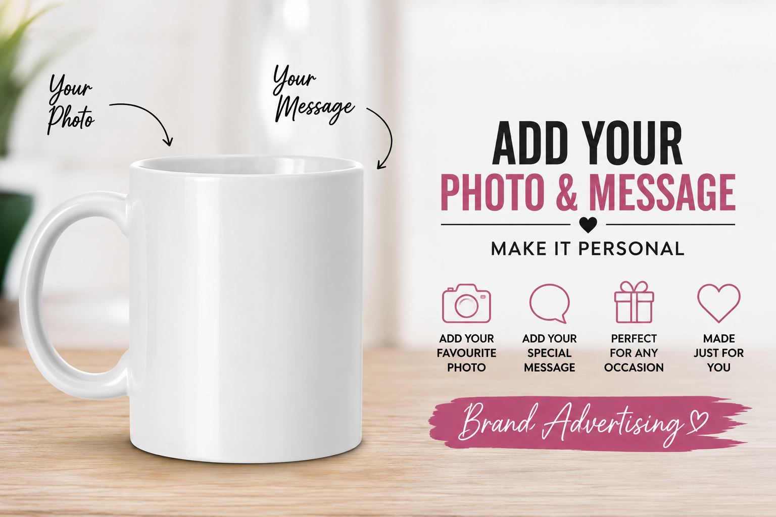 Blank white personalised photo mug