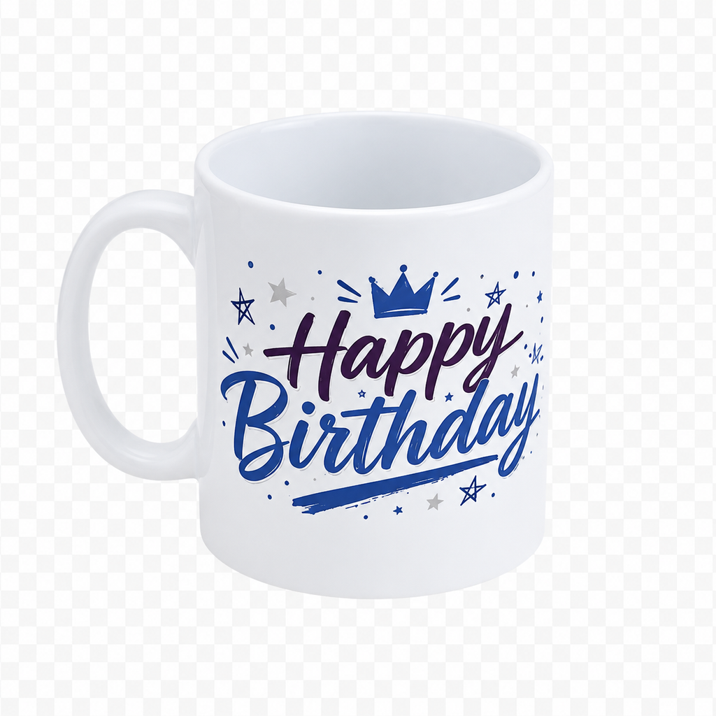 Happy Birthday Personalised Mug - Blue Crown