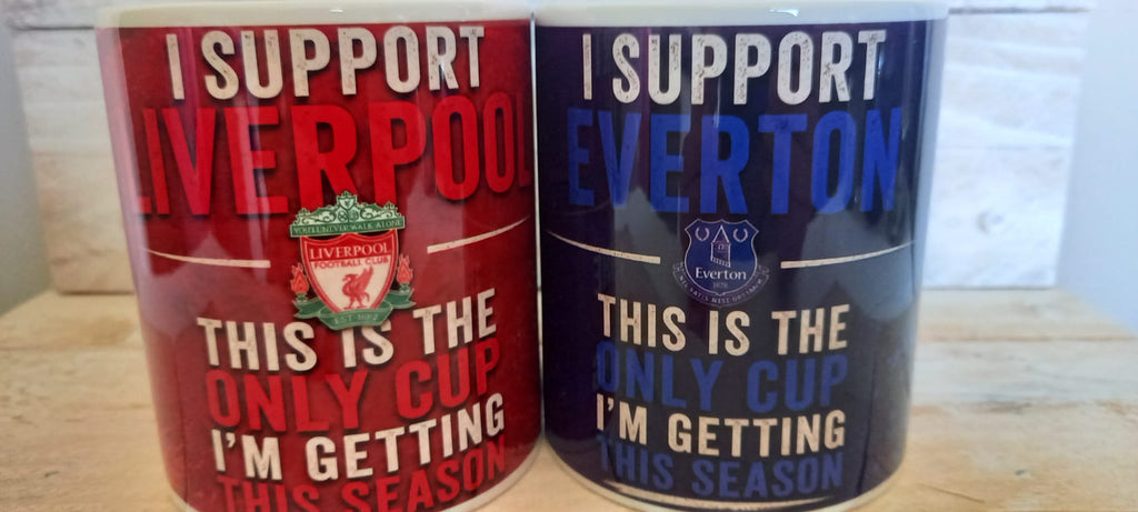 Liverpool and Everton supporter mugs together