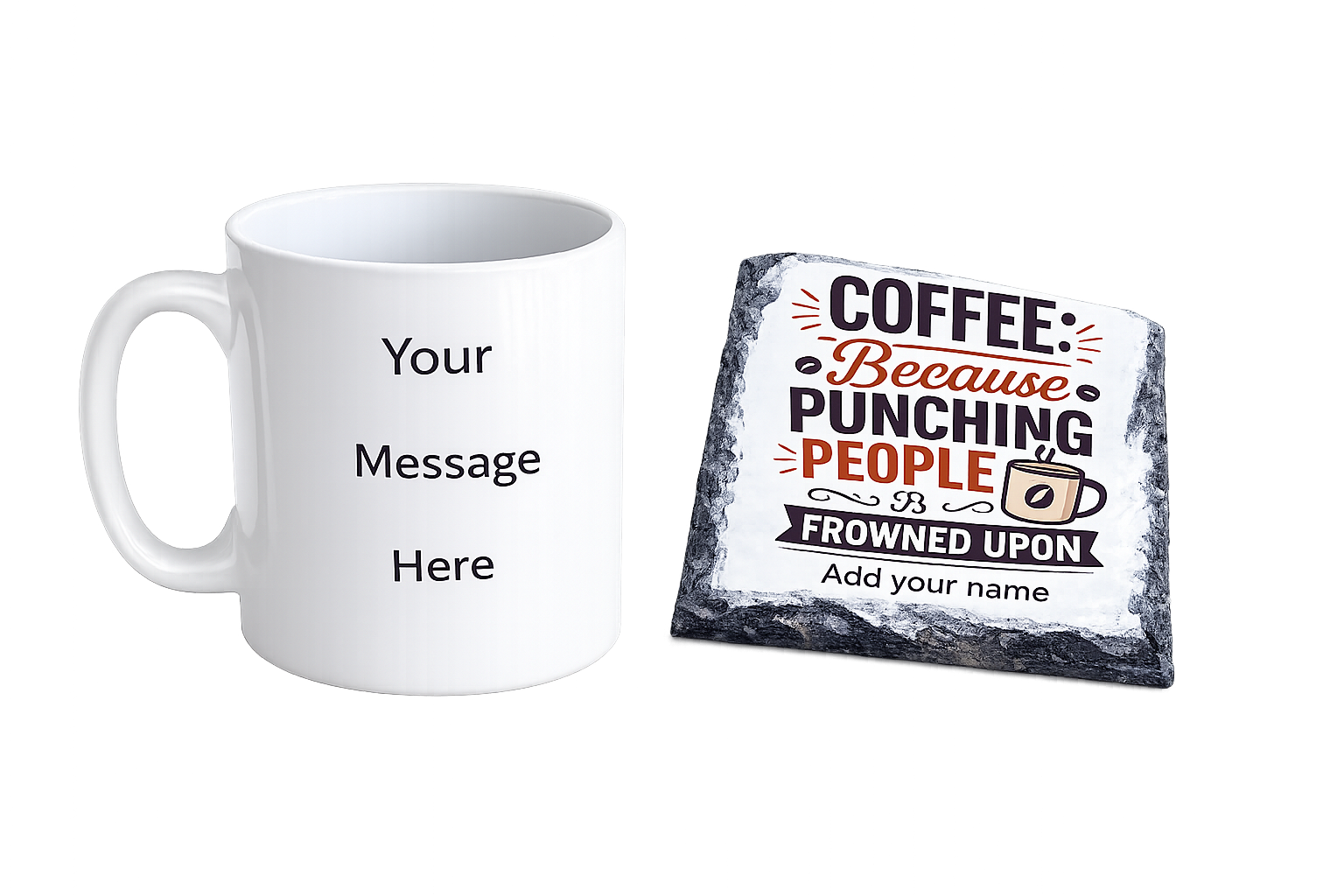 Coffee Mug & Slate Coaster Gift Set – "Coffee Because Punching People Is Frowned Upon"