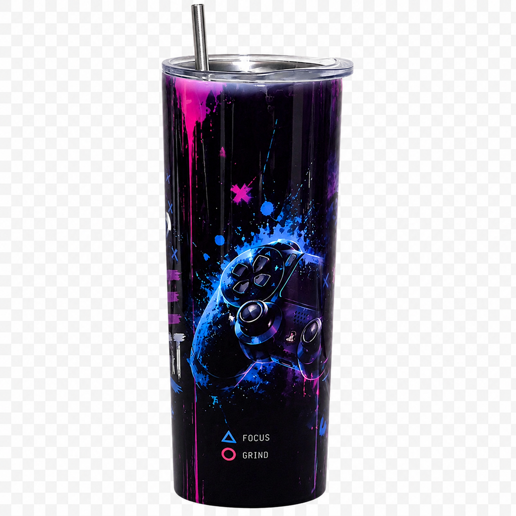 Eat Sleep Game Repeat Gaming Skinny Tumbler with Straw