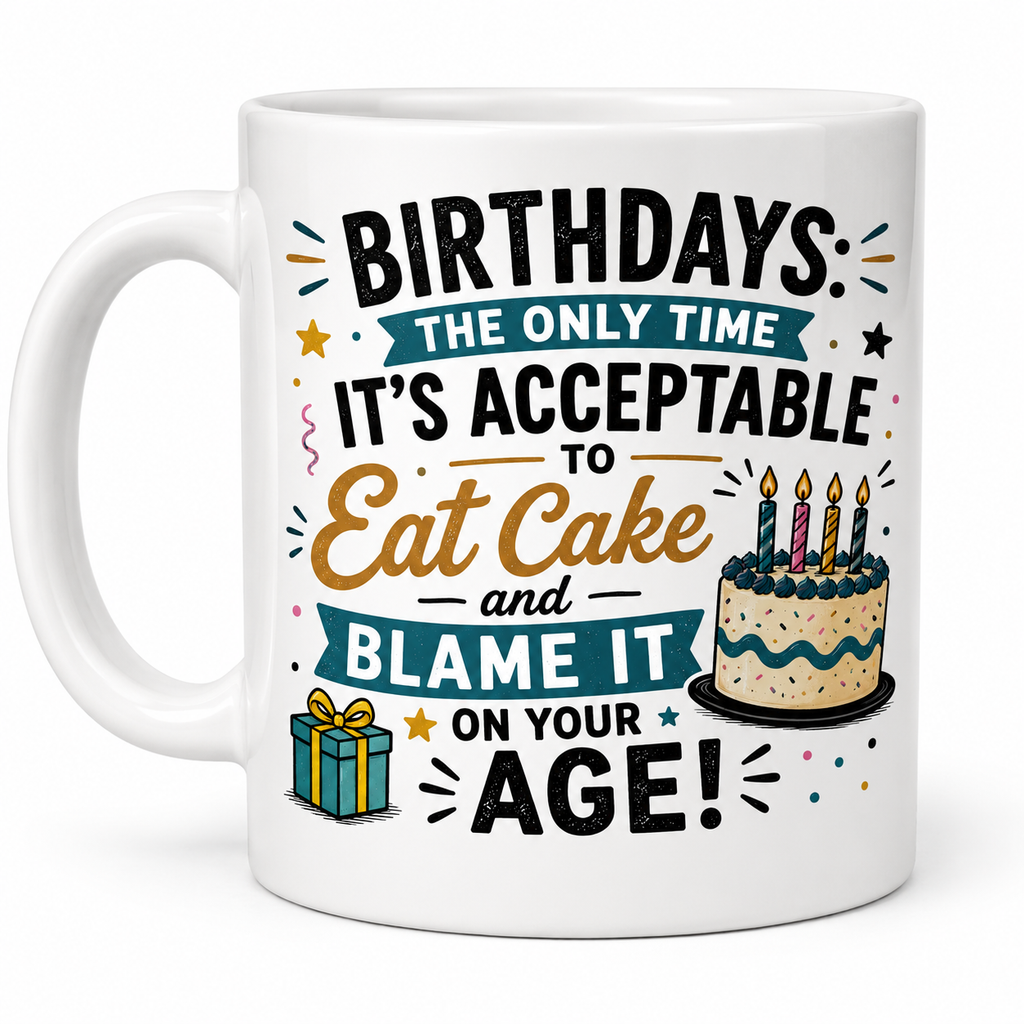 Birthdays eat cake and blame it on your age mug