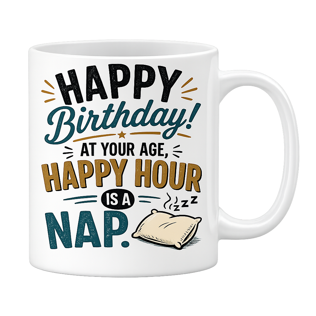 Happy Birthday at your age happy hour is a nap mug